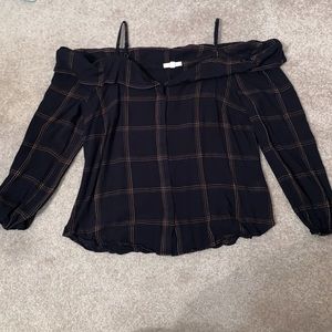 Off the shoulder plaid button down